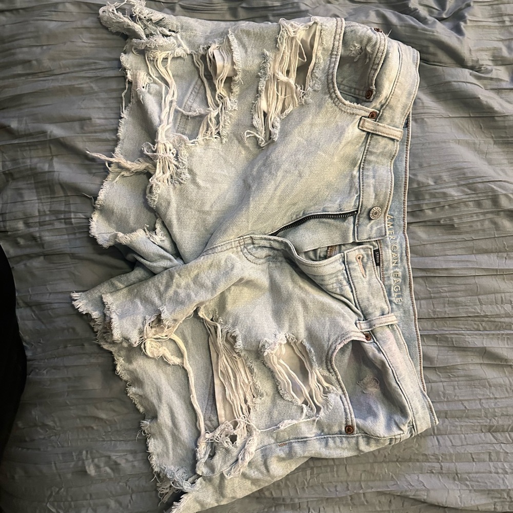 American Eagle Outfitters Blue Jean Shorts with Heavy Distressing